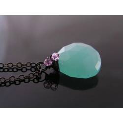 Blue Chalcedony and Pink Swarovski Crystal Necklace
