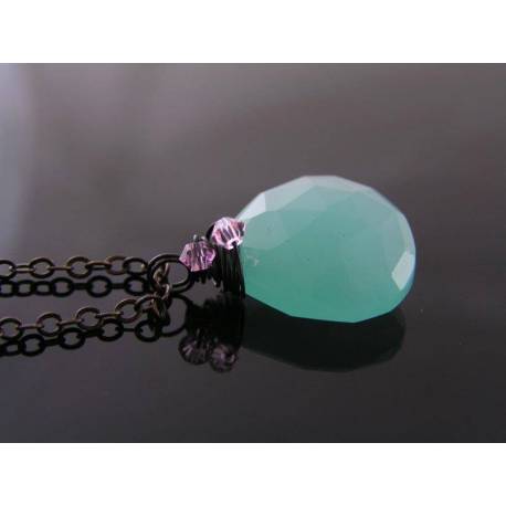 Blue Chalcedony and Pink Swarovski Crystal Necklace