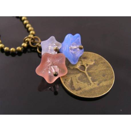 Tree Pendant Necklace with Czech Glass Flowers
