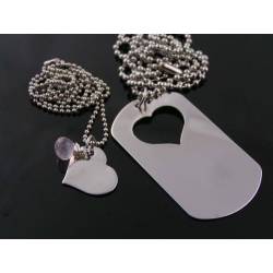 Matching Couple Necklaces, Dog Tag and Heart, Boyfriend Girlfriend