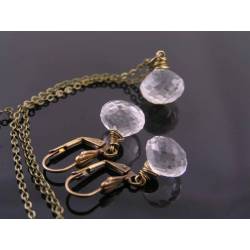 Rock Quartz Necklace and Earrings Set, April Birthstone