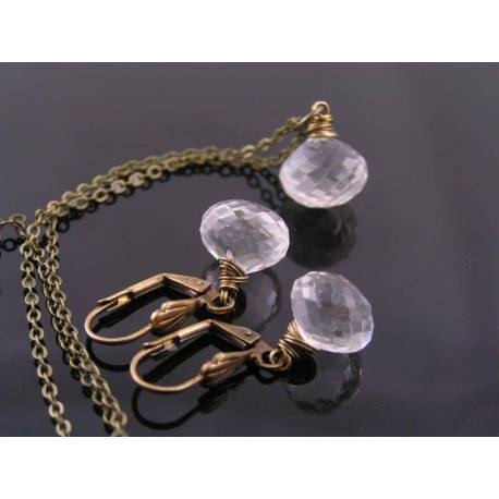 Rock Quartz Necklace and Earrings Set, April Birthstone