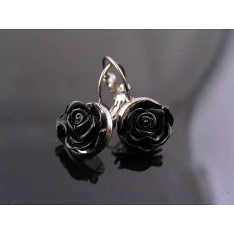 Black Flower Earrings, Sleeper Style