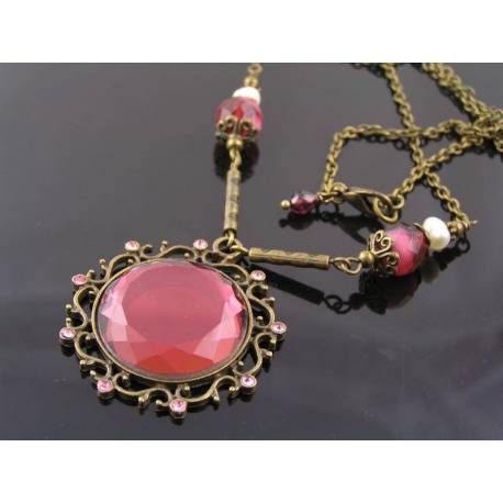 Victorian Style Burgundy Mirror Bead Necklace