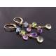 Blue Topaz, Pink Topaz, Lemon Quartz, Amethyst and Peridot Gold Earrings