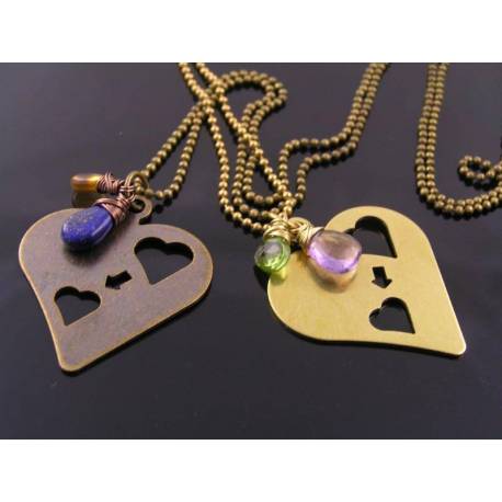 Two Heart - Heart Pendant Necklace with Birthstones