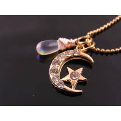 Crystal Crescent Moon Necklace, Rose Gold
