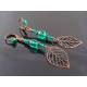 Copper Leaf Earrings with Green Czech Glass Beads