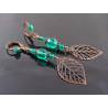 Copper Leaf Earrings with Green Czech Glass Beads