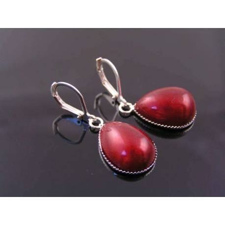 Teardrop Earrings with Vintage Red Inset