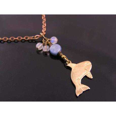 Whale Charm Necklace with Blue Kyanite and Moonstones