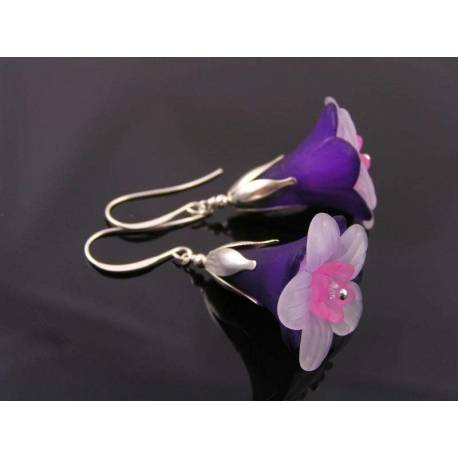 Large Lucite Flower Earrings, Purple and Pink