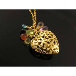 Filigree Heart and Gemstone Gold Necklace