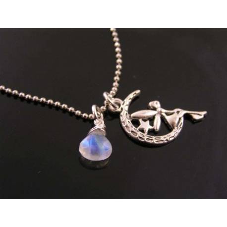 Fairy in Moon Charm and Moonstone Necklace