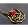 Rose Necklace with Red Drop, Long Chain, Gift Idea