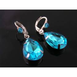 Large Aqua Teardrop Earrings, Wire Wrapped Dangle Earrings