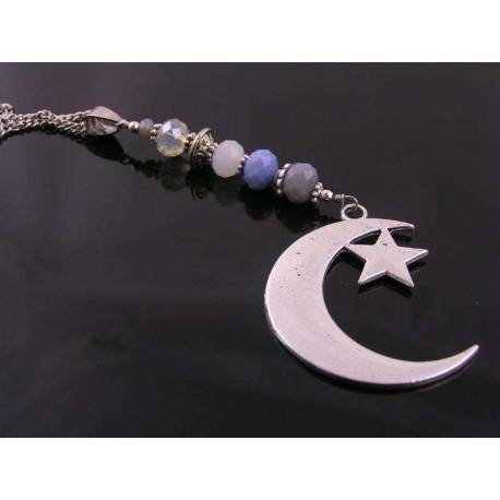 Long Necklace with Star and Moon Pendant