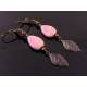 Rhodochrosite Earrings with Leaf Charm