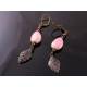 Rhodochrosite Earrings with Leaf Charm
