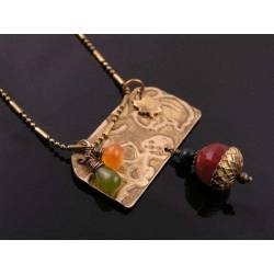 Embossed Woodland Necklace with Vesuvianite, Carnelian and Agate