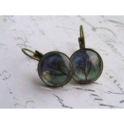Tree and Moon, Cabochon Sleeper Earrings