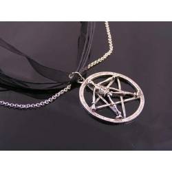 Gothic Necklace with Pentagram, Skeleton and Red Blood Drop