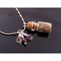 Tiny Glass Bottle with Vervain, Amethyst and Quartz Protection Necklace