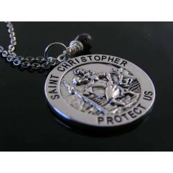 St Christopher Medal Necklace with Birthstone