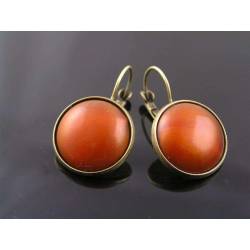 Vintage German Cabochon Sleeper Earrings, Copper Orange