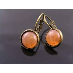 Peach and Gold Cabochon Earrings