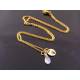 Bright Gold Initial Necklace with Rainbow Moonstone