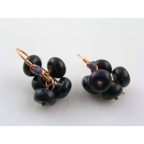 Blue Goldstone Pom Pom Earrings