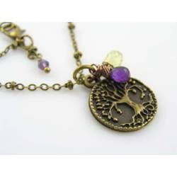 Sweet Tree of Life Necklace with Amethyst and Lemon Quartz