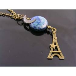 Eiffel Tower with Moon Charm and Lapis Lazuli