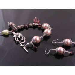 Glass Pearl and Bead Bracelet and Earrings