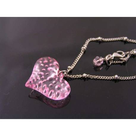 Pink Heart Necklace, Cute Gift Idea