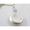 Pearl Moon Necklace with Blue Crystals