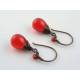 Wire Wrapped Earrings, Bright Red Czech Teardrops
