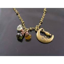 Tourmaline and Crescent Moon Charm Necklace