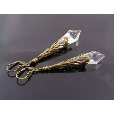 Long Filigree Crystal Point Earrings
