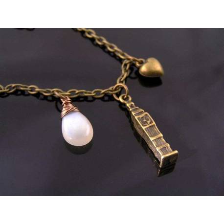 London Necklace with Big Ben and Grey Moonstone