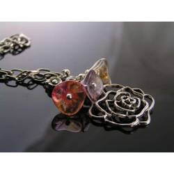 Rose Necklace with Flower Cluster, Gift Idea
