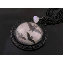 Bat Necklace, Black Necklace with Moonstone and Black Spinel