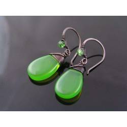 Green Czech Glass Drop Earrings