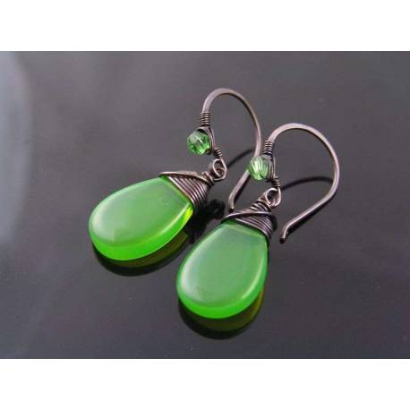 Mint Green Opal Czech Glass Drop Earrings