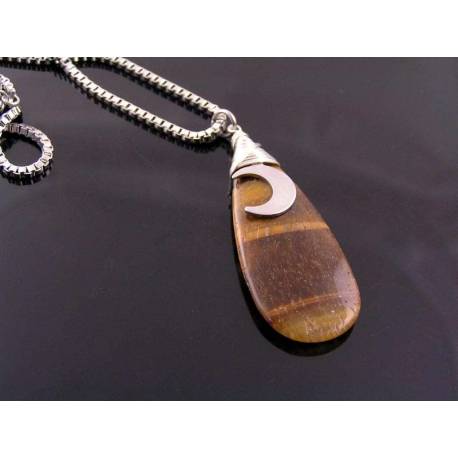 Tigers Eye and Moon Charm Necklace