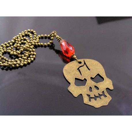 Large Skull Necklace with Blood-Red Drop