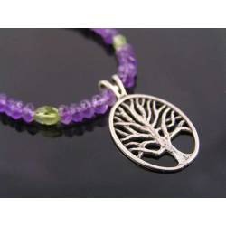 Tree of Life Necklace with Amethyst and Peridot, Sterling Silver