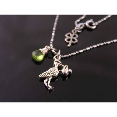 Stork Charm and Birthstone Necklace