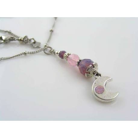 Crescent Moon Necklace with Crystals